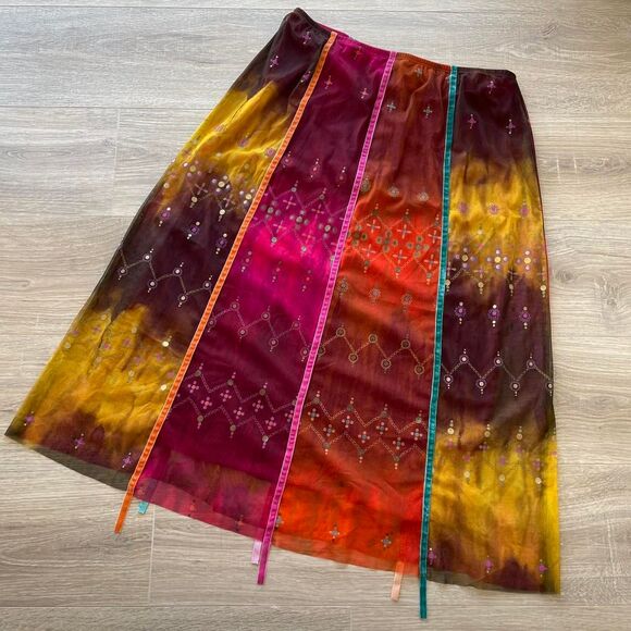 West End Women's Large Colorful Tie-Dye Maxi Skirt Y2K Moroccan Bohemian Fairy - Picture 1 of 8